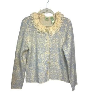 Paisley Fringed collar 100% wool cardigan by Belongings.‎ Sz LG Mint condition